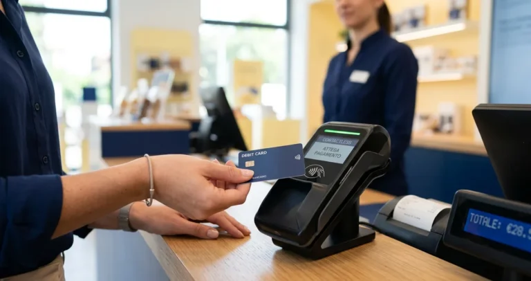 Libretto Smart pagare nei negozi - Carta Libretto Smart appoggiata a un POS contactless