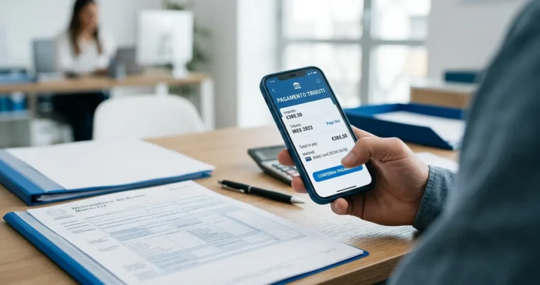 Pagare F24 con app IO - smartphone con pagamento avviso pagoPA e documento fiscale