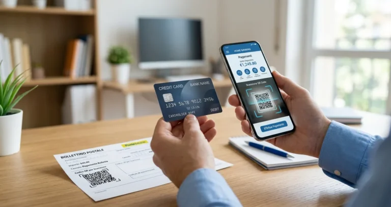 Pagare cBILL con carta di credito tramite app di home banking e bollettino con QR code