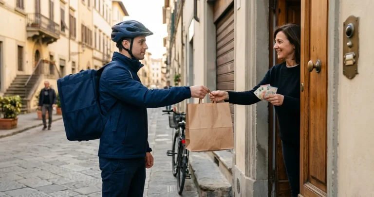 Just Eat pagamento alla consegna - rider che riceve i contanti alla porta del cliente, guida 2026