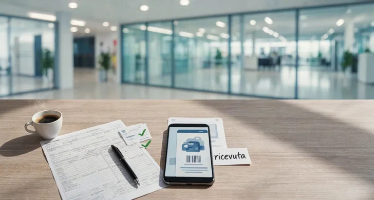 Come pagare una multa senza bollettino: verbale sul tavolo, smartphone con l'app di pagamento e ricevuta con codice IUV